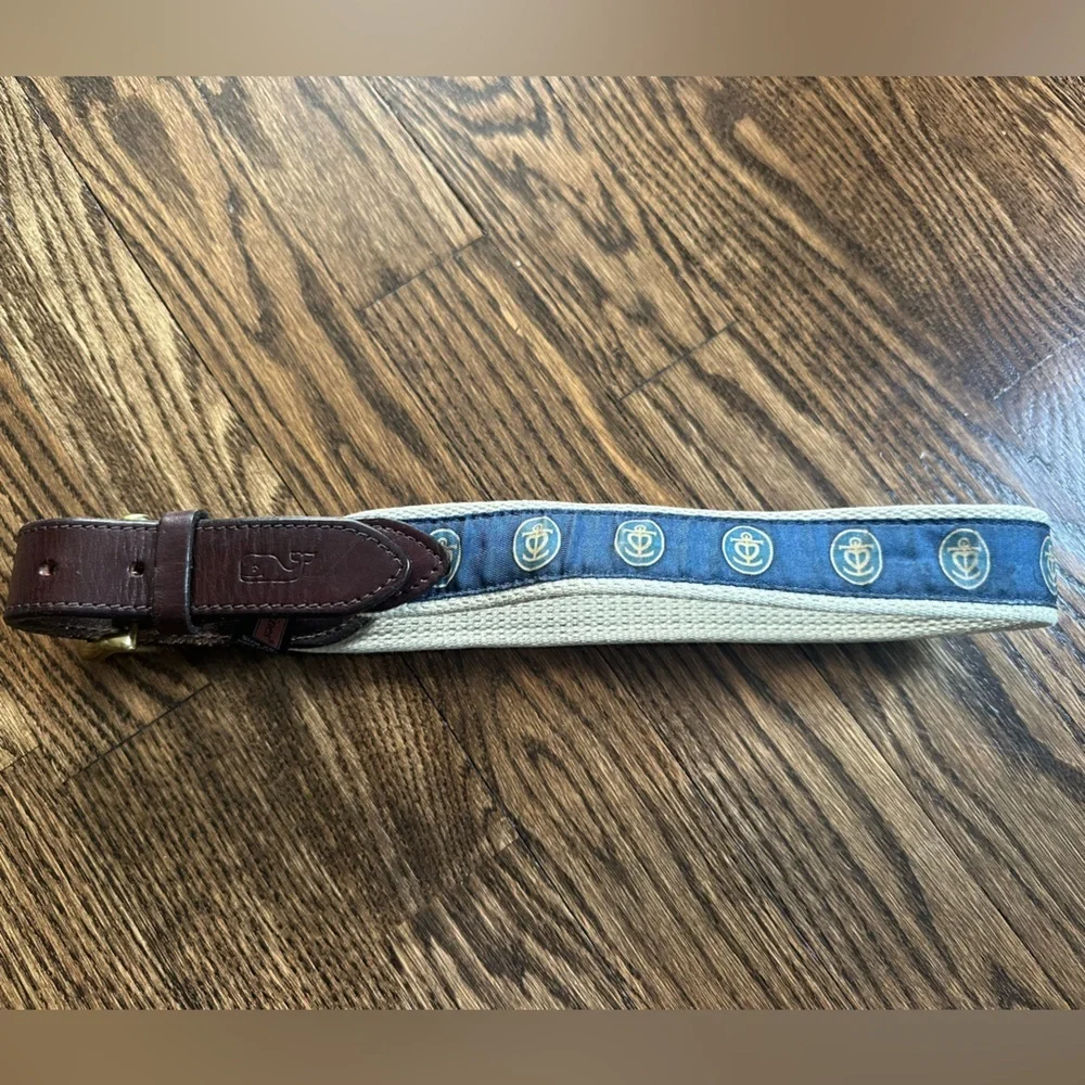 Vineyard Vines Kids Canvas Belt Navy Whale Club Logo Leather Preppy Size 26